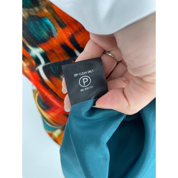 Lafayette 148 Teal Peplum Bodice Abstract Geometric Dress Size 6 Sleeveless - Picture 7 of 8